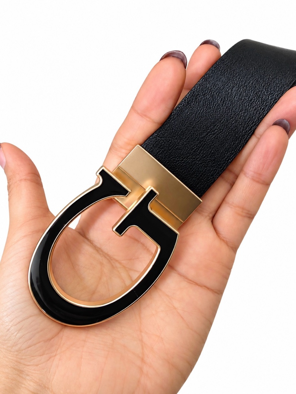 Guess Black Leather Belt with Gold-Tone Signature G Buckle